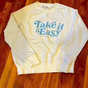 White with baby blue writing TAKE IT EASY sweatshirt from Spiritual Gangster!